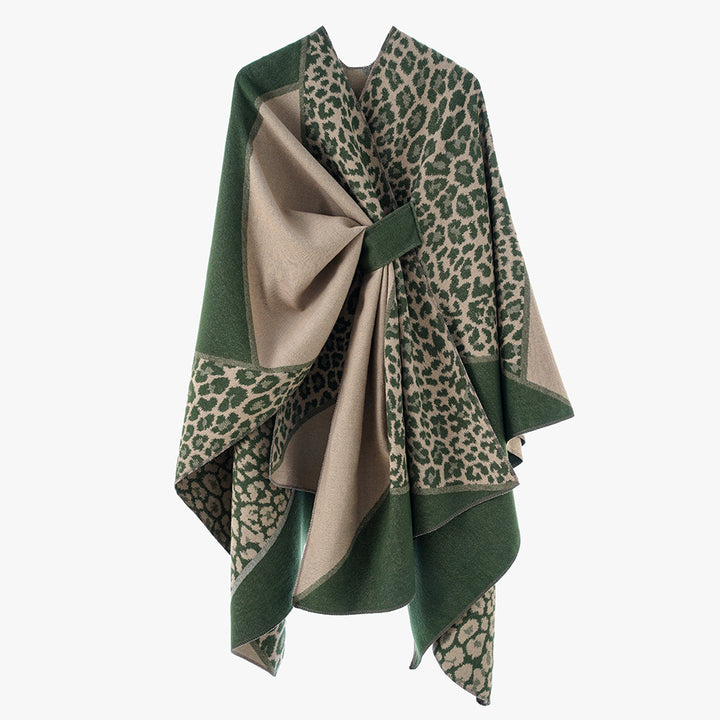 Damen Reversibles Feinstrick‑Cape mit tonalem Leo‑Jacquard und Gurtführung Drune