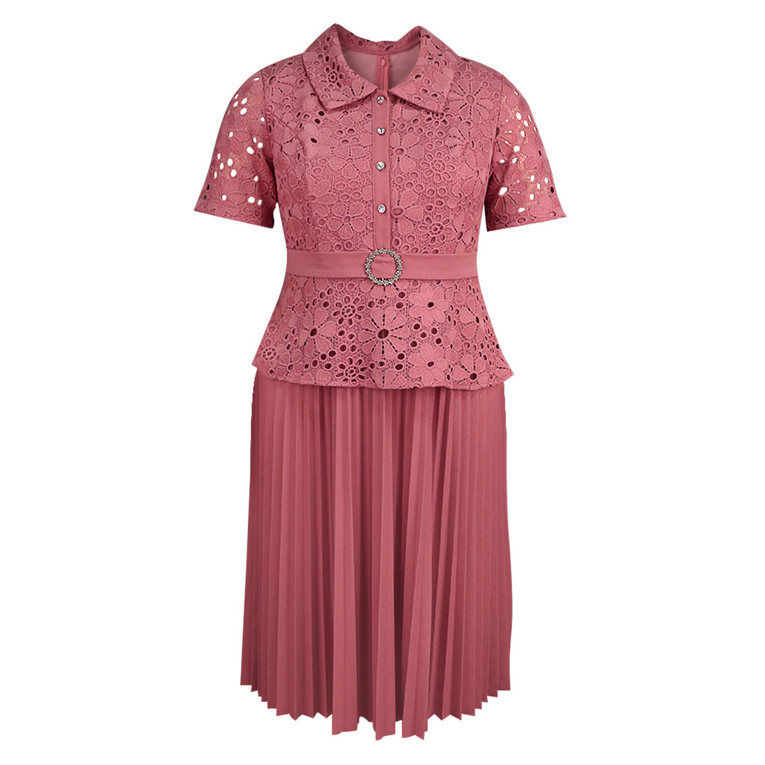 Damen elegantes Spitzenkleid mit Plissee-Rock Drune
