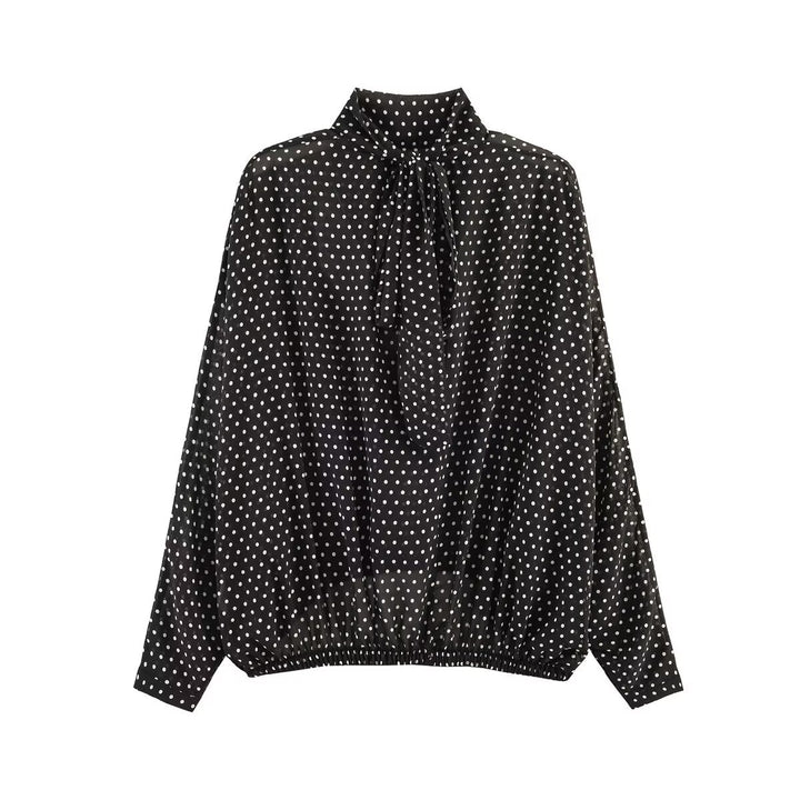 Damen Lockeres Blouson-Top mit Stehkragen, Tupfenmuster und elastischem Saum Drune