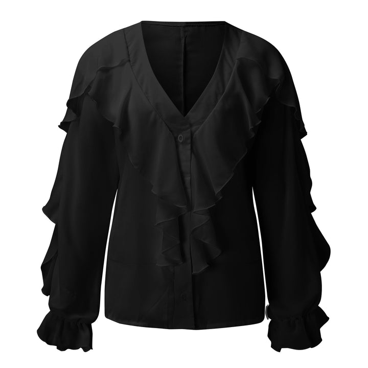 Drune | Chiffon V-Ausschnitt Langarmshirt