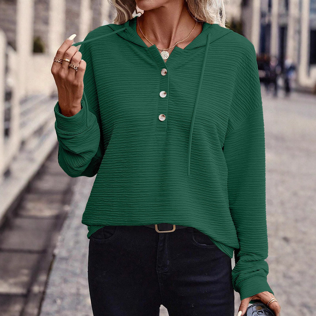 Damen Kapuzenpullover mit strukturiertem Stoff und eleganten Knopfdetails Drune