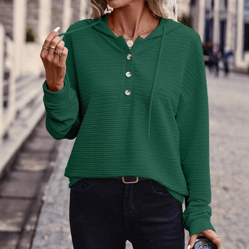 Damen Kapuzenpullover mit strukturiertem Stoff und eleganten Knopfdetails Drune