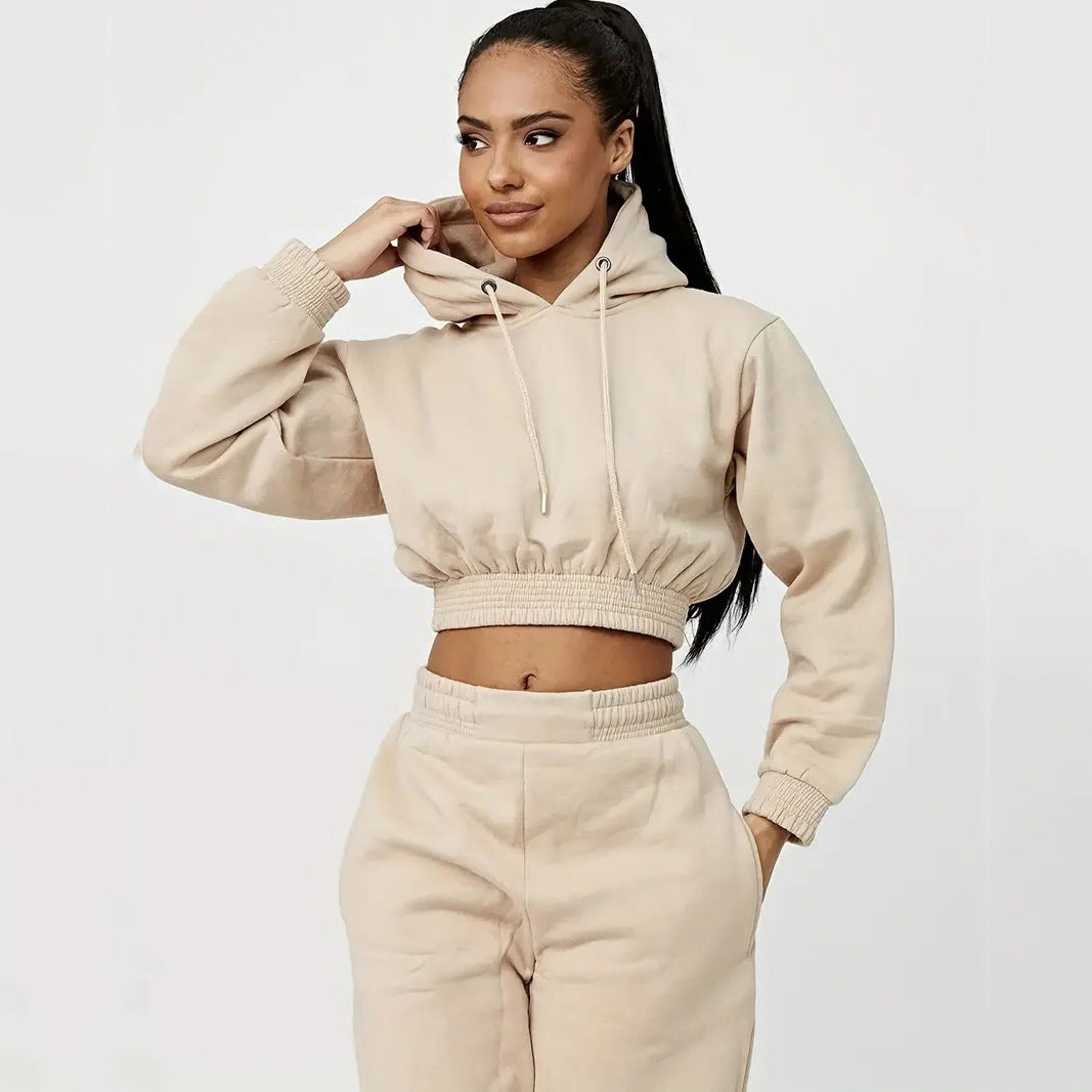 Damen lässiges Sweat-Set mit cropped Hoodie und bequemen Jogginghosen Drune