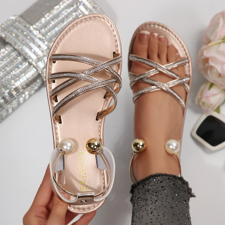 Damen Glitzernde Riemchen-Sandalen mit dekorativen Perlen und eleganten Details Drune