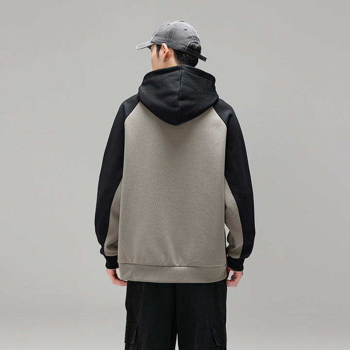 Herren Kapuzenpullover im Colourblock-Design mit Raglanärmeln, Kängurutasche und geripptem Saum Drune