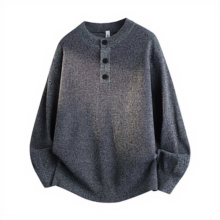 Unisex Oversized Rippen-Henley-Pullover mit verlängertem Rückensaum und 3-Knopf-Leiste Drune