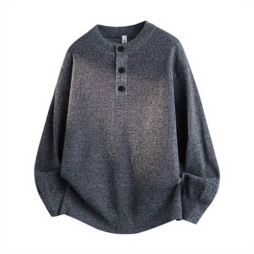 Unisex Oversized Rippen-Henley-Pullover mit verlängertem Rückensaum und 3-Knopf-Leiste Drune