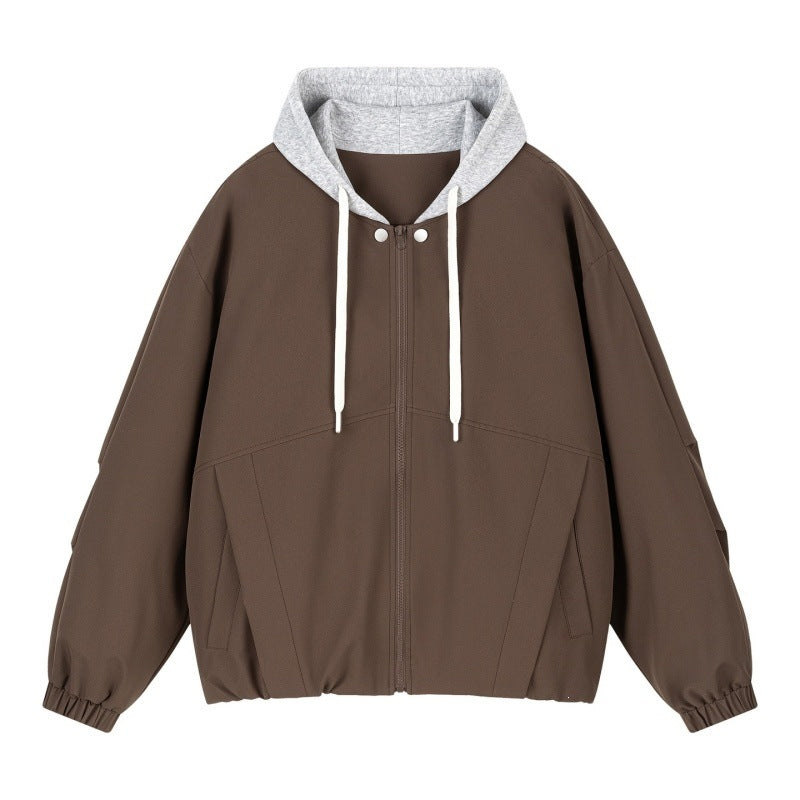 Unisex Oversize Kapuzen‑Zipjacke mit kontrastiertem Kapuzenfutter und elastischem Saum Drune