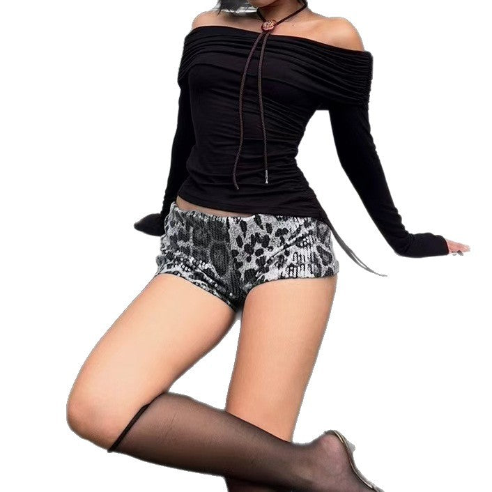 Damen Glitzernde Animal-Print Shorts Drune