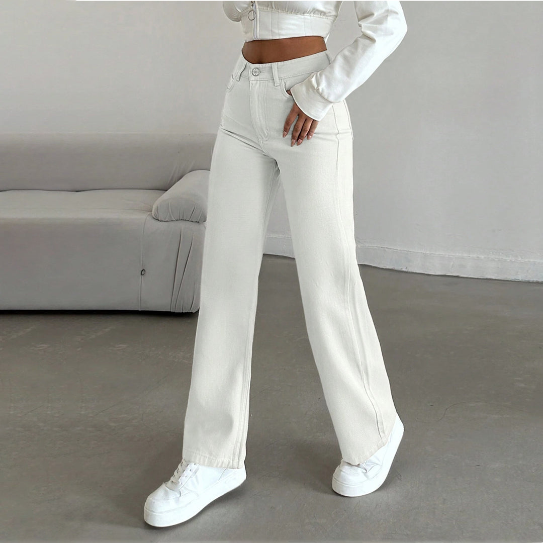 Damen Hochtaillierte weite Fünf-Taschen-Hose aus elastischem Denim mit ausgestelltem Bein Drune