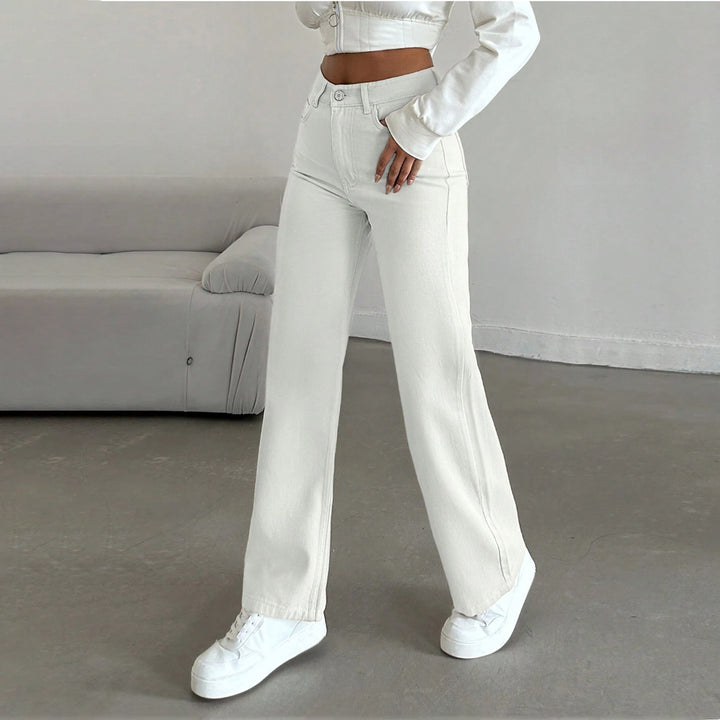 Damen Hochtaillierte weite Fünf-Taschen-Hose aus elastischem Denim mit ausgestelltem Bein Drune