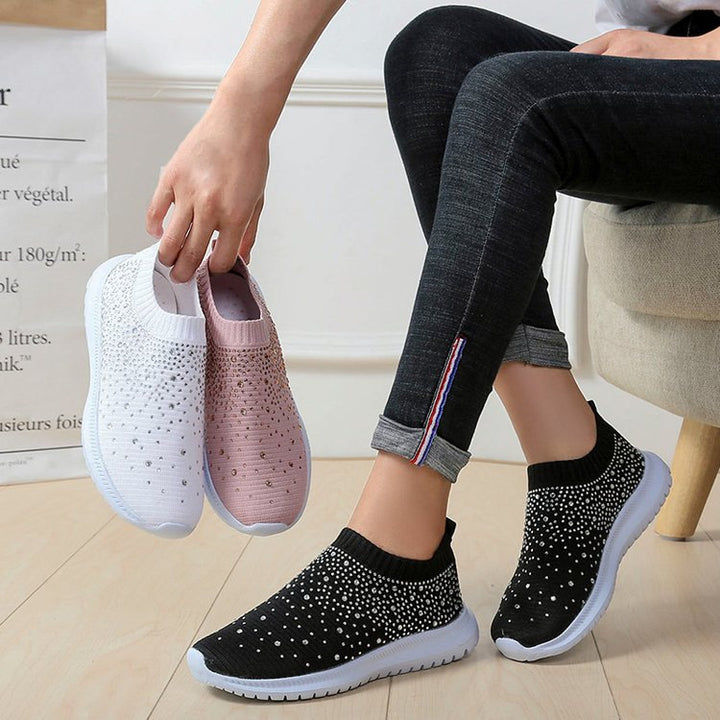 Damen Strick-Slip-On-Sneaker mit elastischem Schaft und Ziersteinen Drune