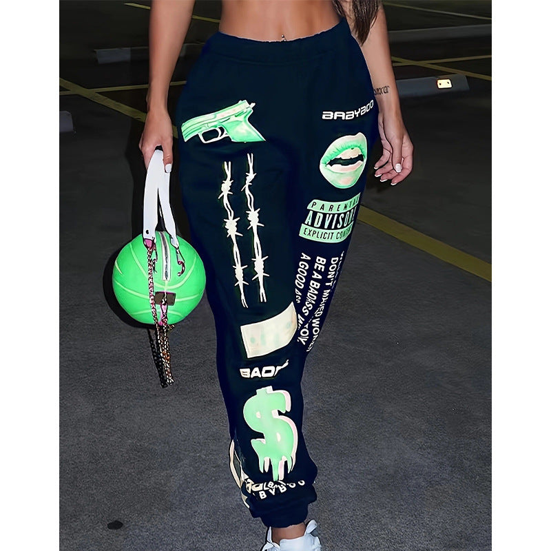 Damen lässige Sporthose mit auffälligen Schriftzügen und Grafikdesign Drune