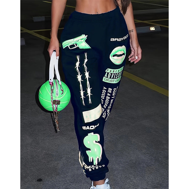 Damen lässige Sporthose mit auffälligen Schriftzügen und Grafikdesign Drune