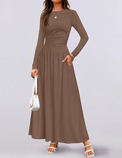 Damen Maxikleid mit langen Ärmeln und elegantem Wickeldesign Drune