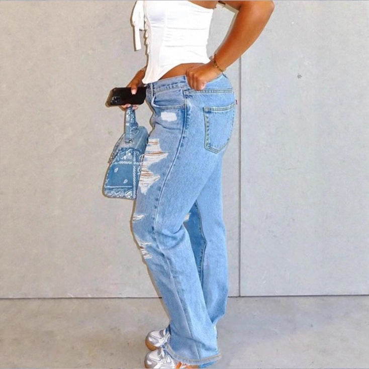 Damen Hochtaillierte Relaxed-Fit Straight-Jeans mit ausgeprägten Destroyed-Details Drune