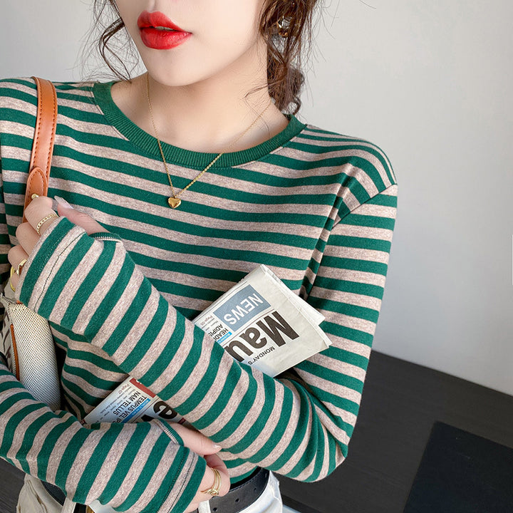 Damen gestreiftes Langarmshirt mit bequemen Ärmeln Drune