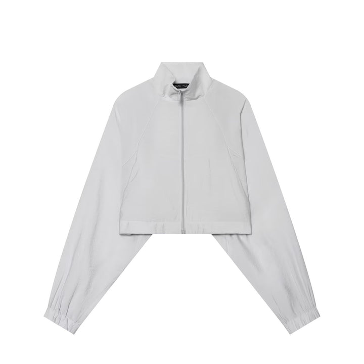 Damen Kurze Windbreaker-Jacke mit Stehkragen, Raglanärmeln und elastischem Saum Drune
