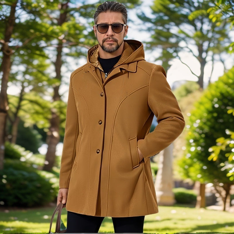 Herren elegante Übergangsjacke mit Kapuze und ausgestellten Abnähern Drune