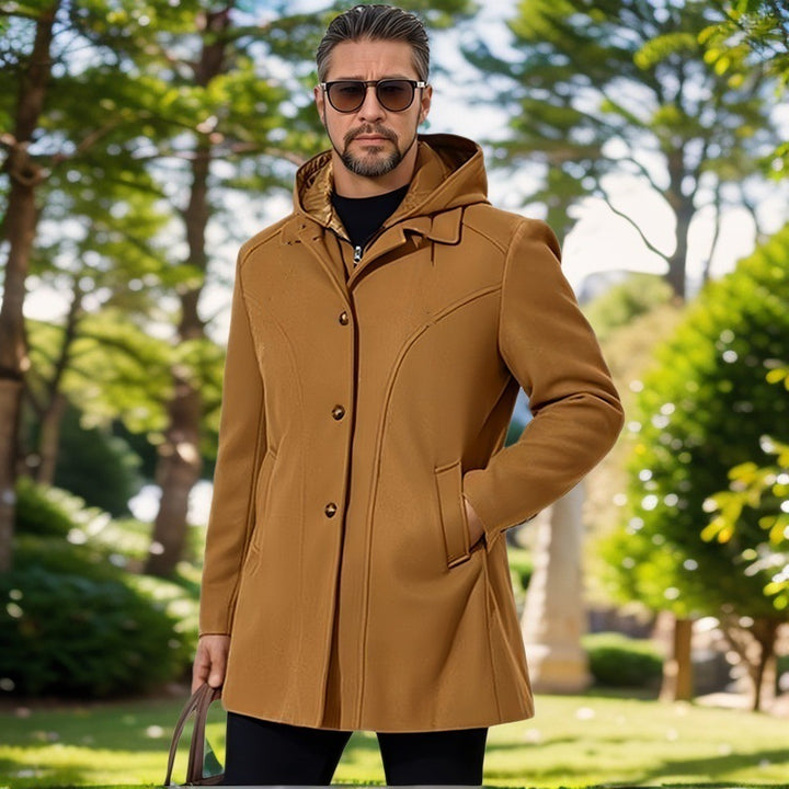 Herren elegante Übergangsjacke mit Kapuze und ausgestellten Abnähern Drune