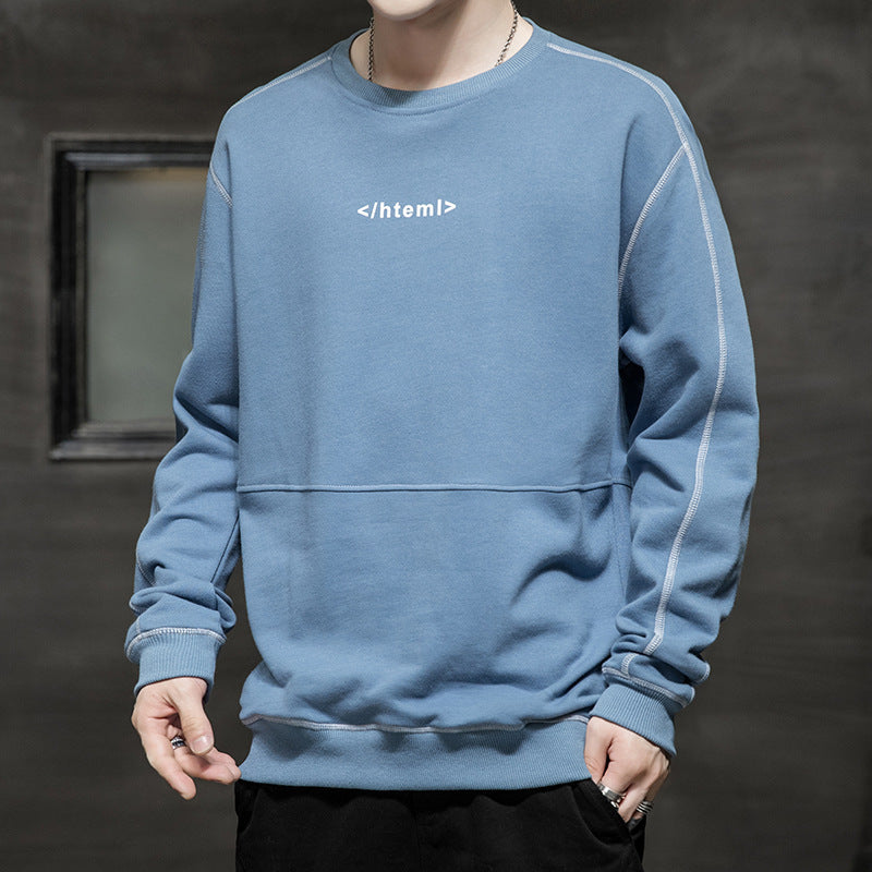 Herren lockeres Oversize‑Sweatshirt mit Kontrastnähten und Code‑Print Drune