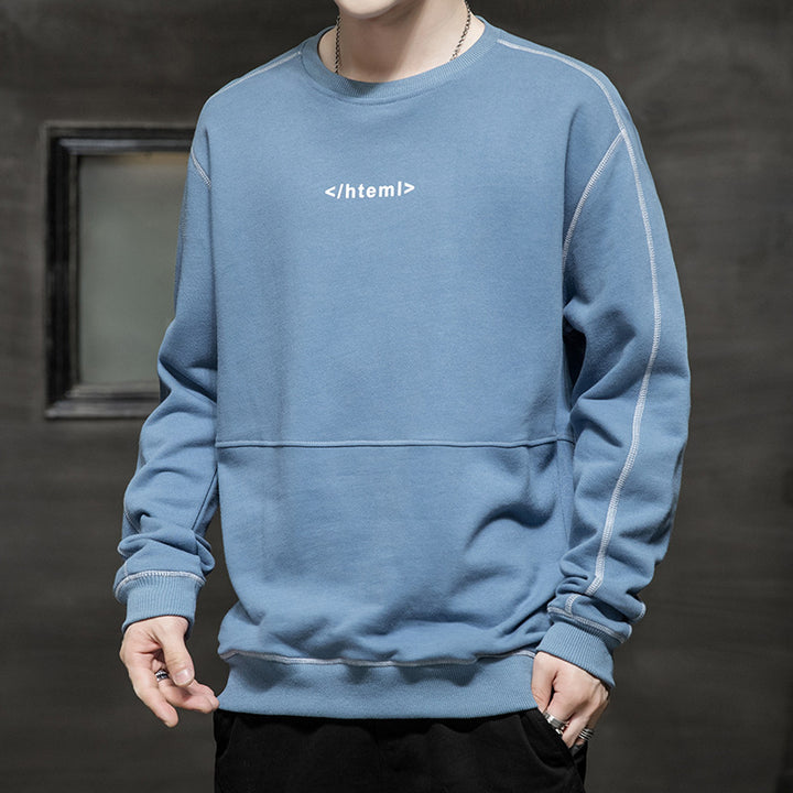 Herren lockeres Oversize‑Sweatshirt mit Kontrastnähten und Code‑Print Drune