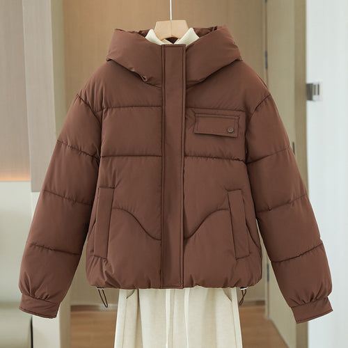 Damen nan kurzes wattiertes Kapuzenblouson mit verdeckter Frontblende, Brustpattentasche und verstellbarem Kordelsaum Drune