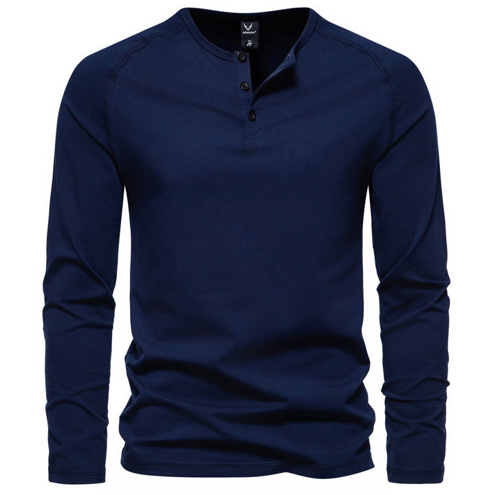 Herren nan langärmeliges Henley-Shirt aus Baumwollmischung mit Knopfleiste und schmaler Schnitt Drune