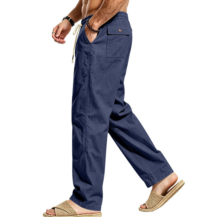 Herren Leichte Relax-Hose mit elastischem Bund, Kordelzug und aufgesetzter Cargotasche Drune