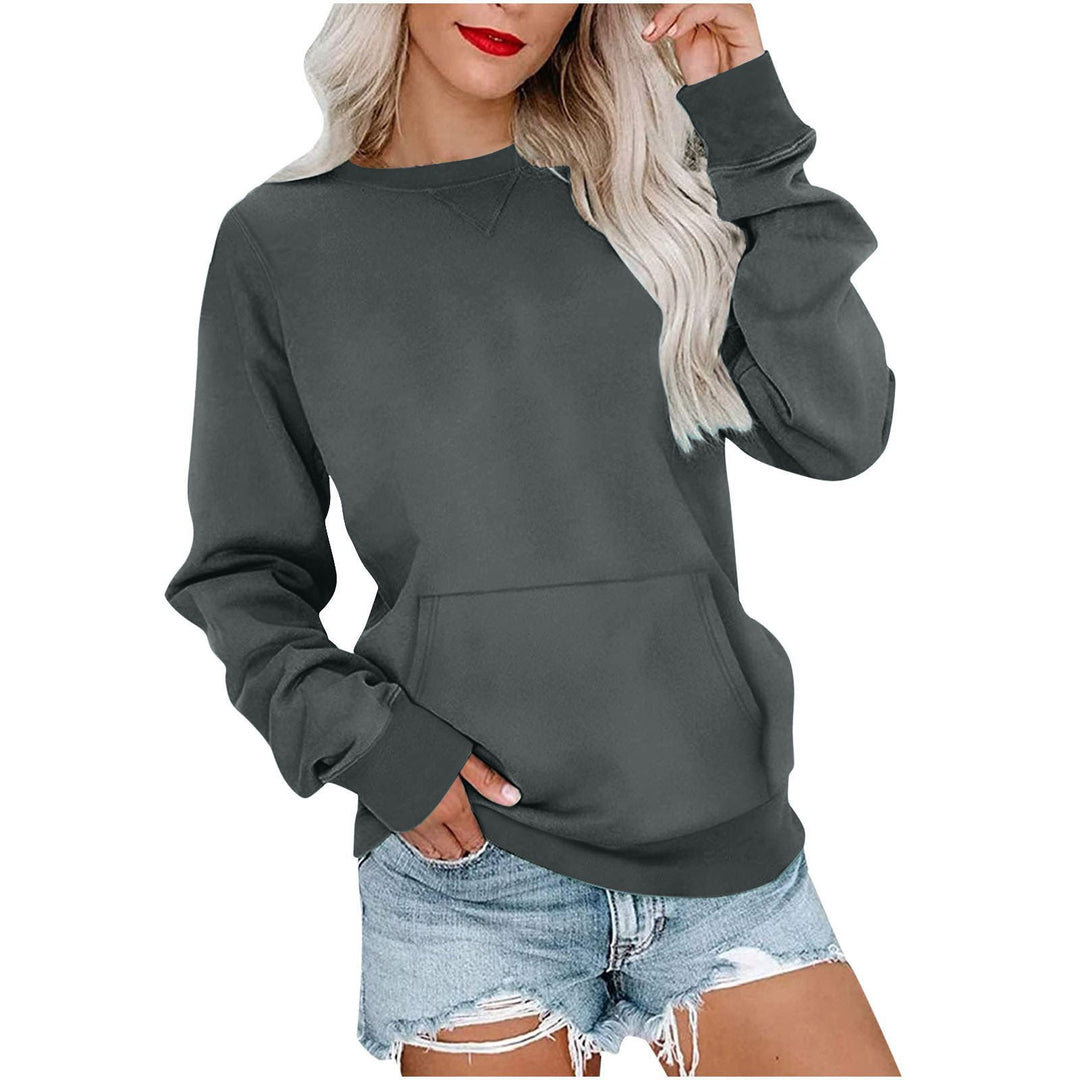 Damen Lockeres Sweatshirt mit Rundhalsausschnitt und Kängurutasche Drune