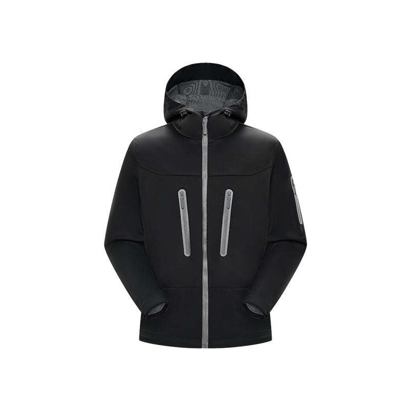 Herren Multifunktions-Softshelljacke mit ergonomischem Wetterschutz, verstellbarer Kapuze und senkrechten Reißverschlusstaschen Drune