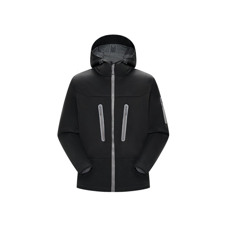 Herren Multifunktions-Softshelljacke mit ergonomischem Wetterschutz, verstellbarer Kapuze und senkrechten Reißverschlusstaschen Drune