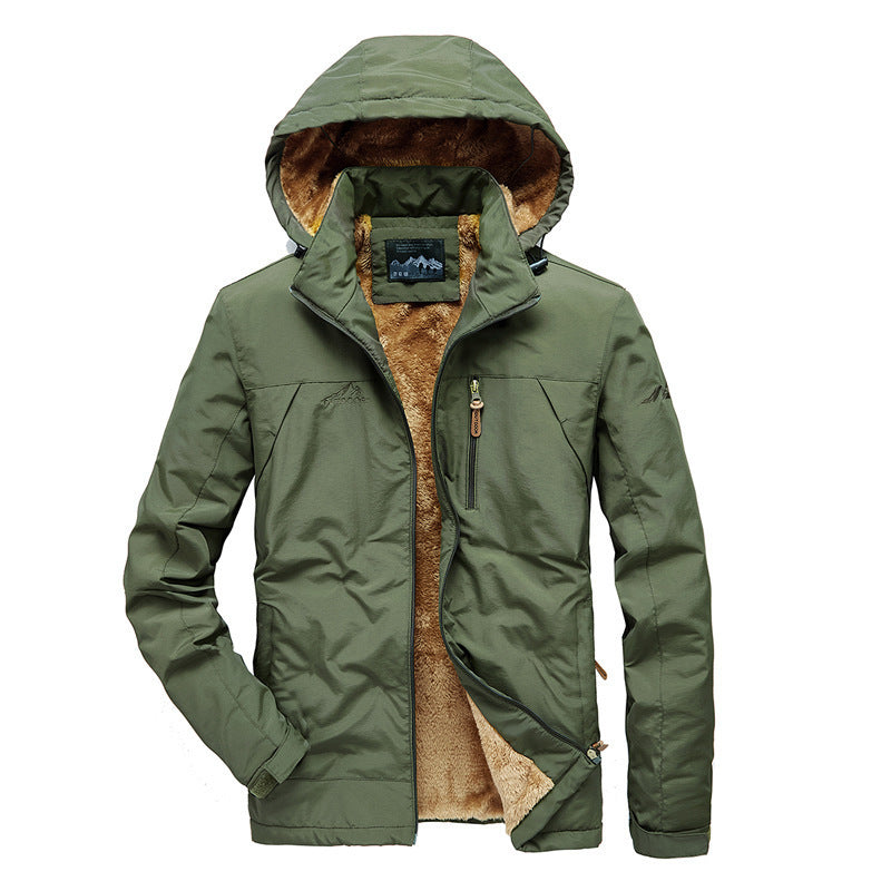 Herren Winddichte Kapuzenjacke mit vollem Sherpa-Innenfutter und Reißverschluss‑Taschen Drune