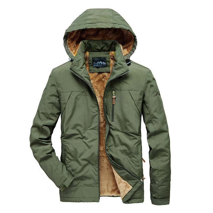 Herren Winddichte Kapuzenjacke mit vollem Sherpa-Innenfutter und Reißverschluss‑Taschen Drune