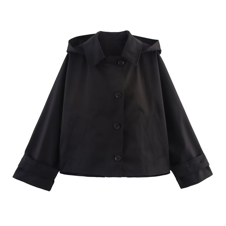 Damen Kurzjacke mit übergroßer Kapuze, kastiger Silhouette und Umschlagmanschetten Drune