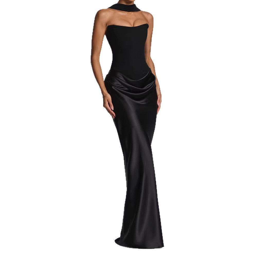 Damen Elegantes Langarm-Maxikleid mit raffinierten Drapierungen Drune
