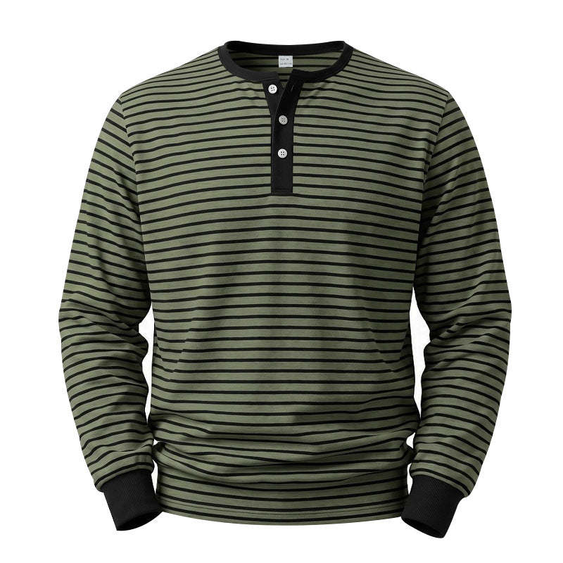 Herren Langarm-Henleyshirt aus Baumwoll-Mix mit feinen Streifen und Knopfleiste Drune