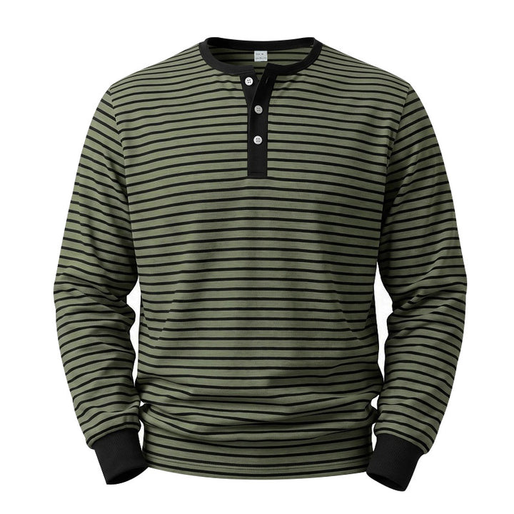 Herren Langarm-Henleyshirt aus Baumwoll-Mix mit feinen Streifen und Knopfleiste Drune