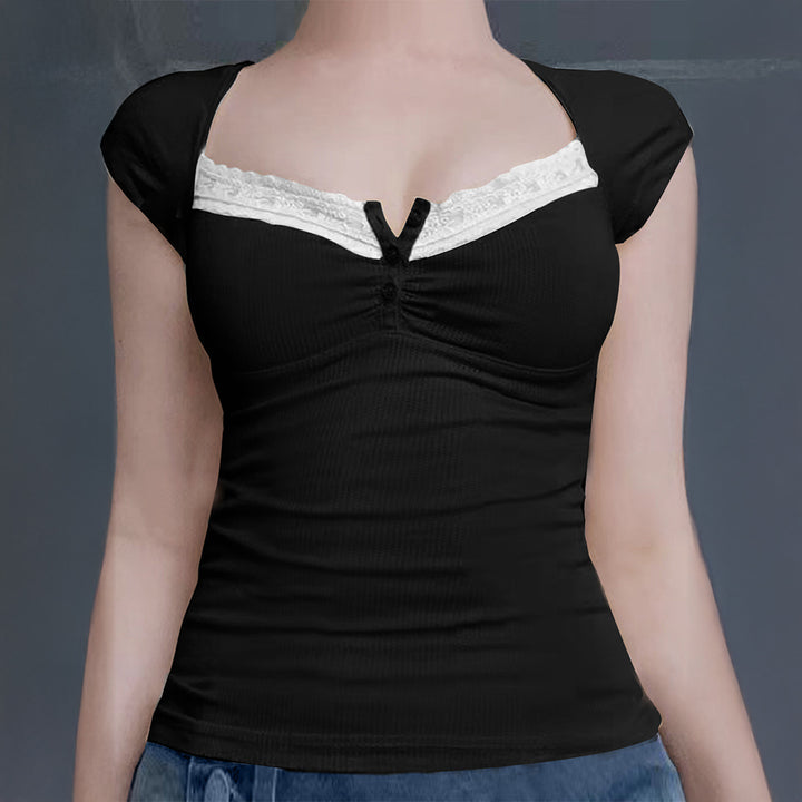 Damen Ripp-Trägershirt mit setzen Spitze Drune
