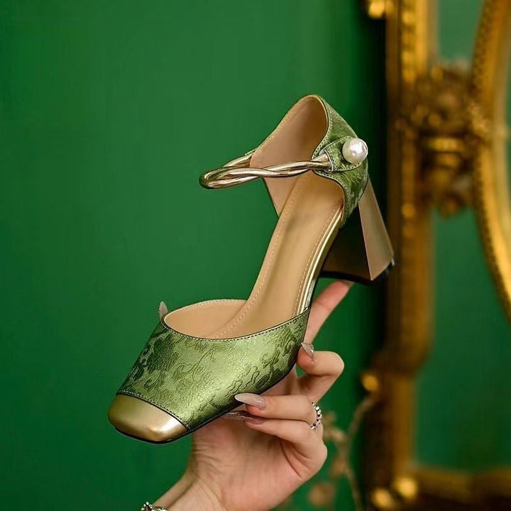 Damen nan elegante Slingback-Pumps mit quadratischer Zehenform, Jacquard-Obermaterial und gedrehtem Schmuckriemen Drune