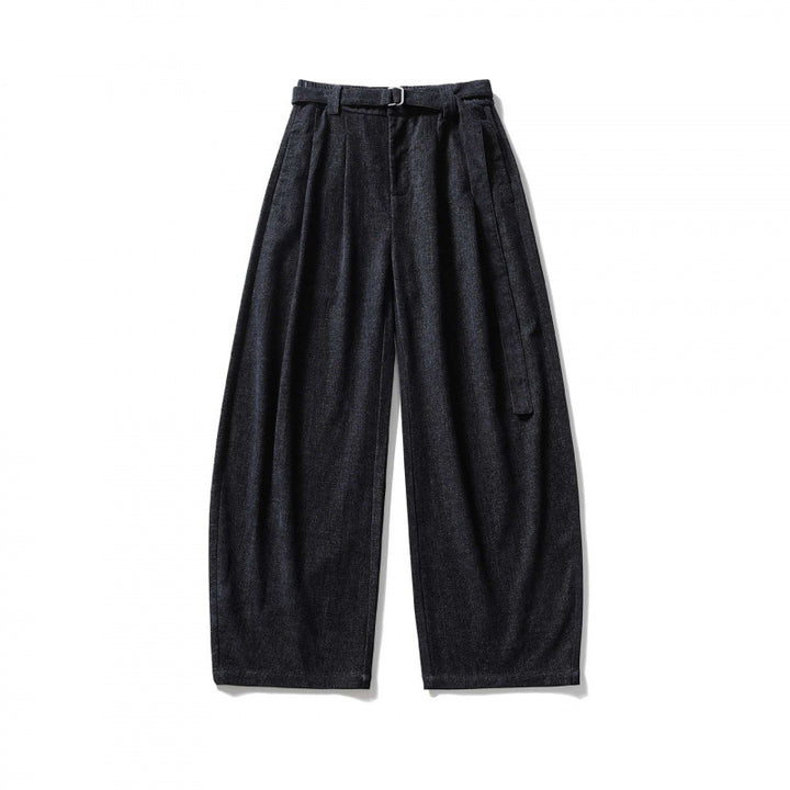Damen Weite Highwaist-Hose mit Bundfalten, Balloon-Silhouette und Stoffgürtel Drune