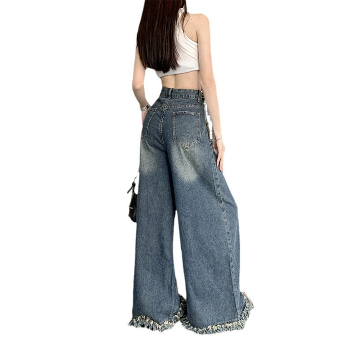 Damen Weite Jeanshose mit fransigem Saum Drune