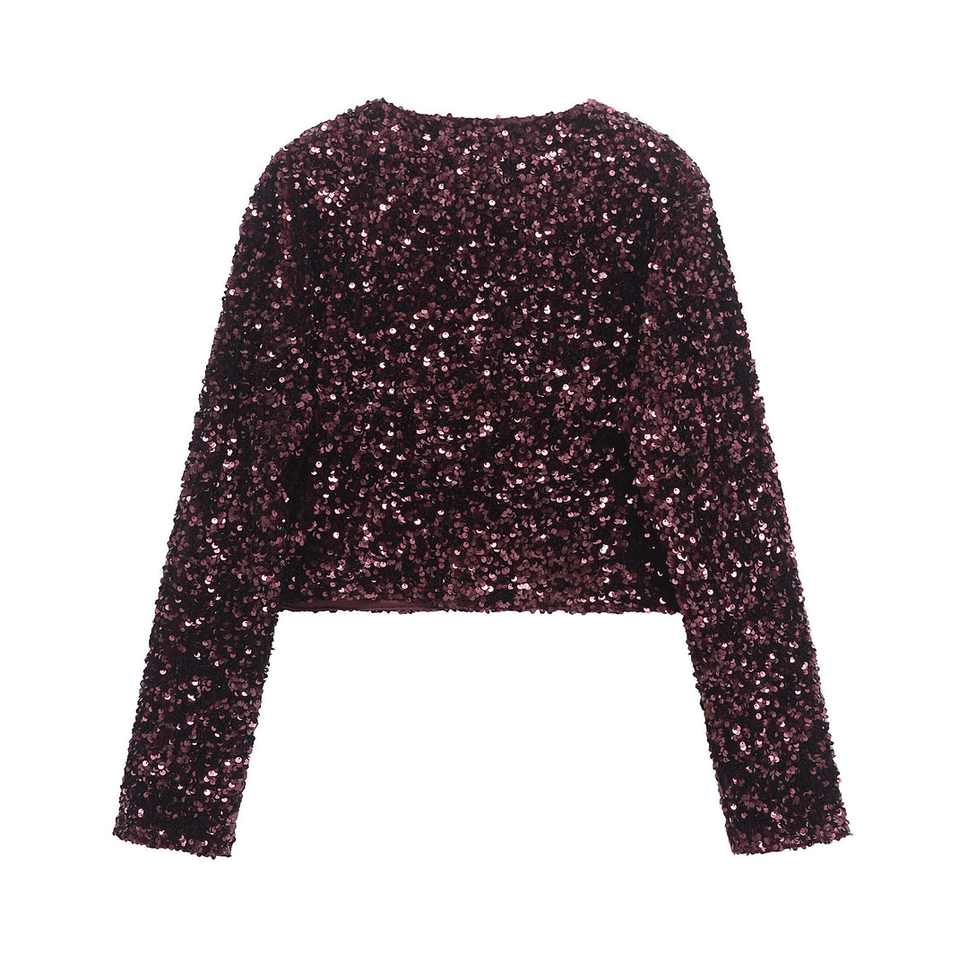 Damen nan Pailletten-Bolerojacke mit doppelschleifen-Verschluss, gefütterter Innenlage und tailliertem Cropped-Schnitt Drune