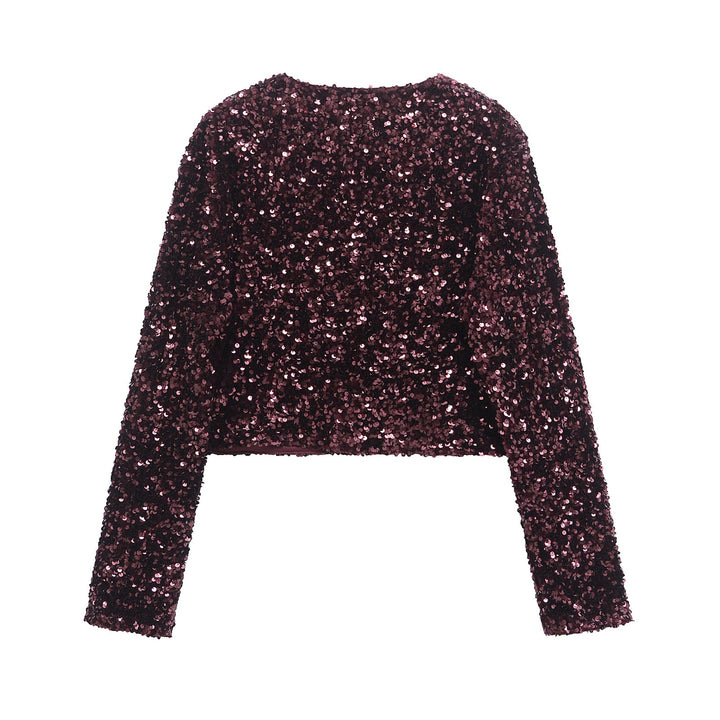 Damen nan Pailletten-Bolerojacke mit doppelschleifen-Verschluss, gefütterter Innenlage und tailliertem Cropped-Schnitt Drune