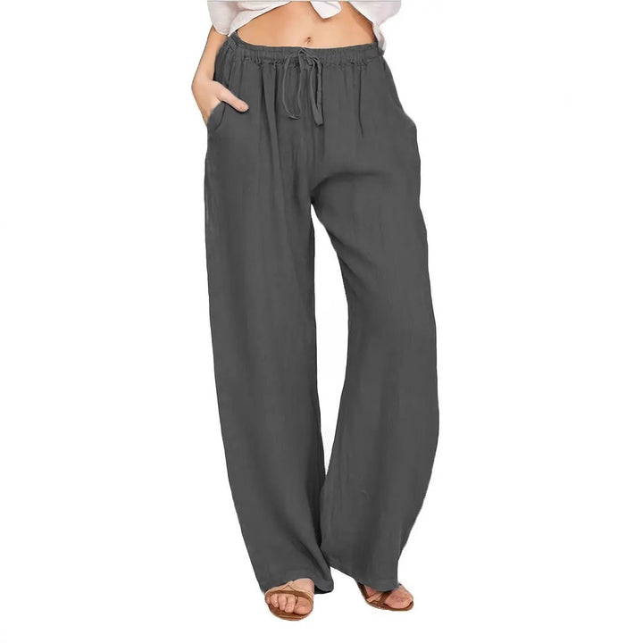 Damen Weite Leinenhose mit elastischem Taillenbund und seitlichen Eingrifftaschen Drune