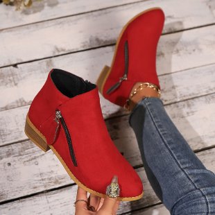 Damen elegante Kurzstiefel in Wildlederoptik mit seitlichem Zipper und dekorativer Quaste Drune