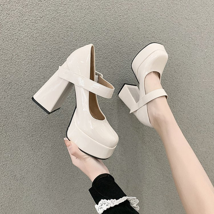 Damen Mary Jane Pumps mit blockiertem Absatz und verstellbarem Riemen Drune