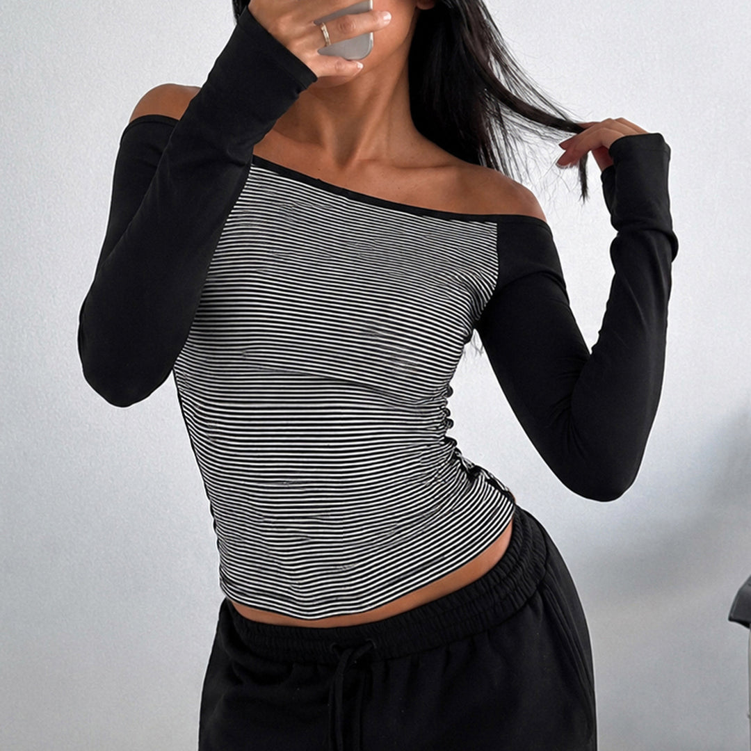 Damen nan figurnahes Raglan-Langarmshirt mit feinem Streifenjersey, schmaler Taille und elastischem Stretchmaterial Drune