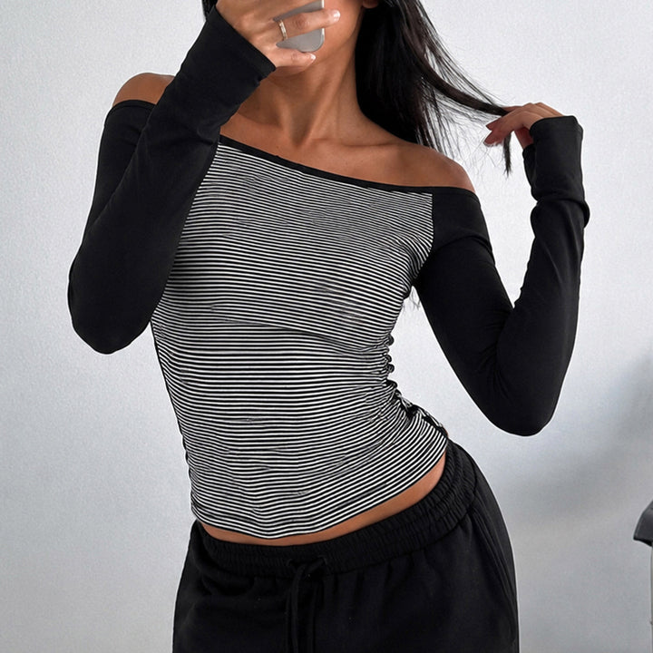 Damen nan figurnahes Raglan-Langarmshirt mit feinem Streifenjersey, schmaler Taille und elastischem Stretchmaterial Drune