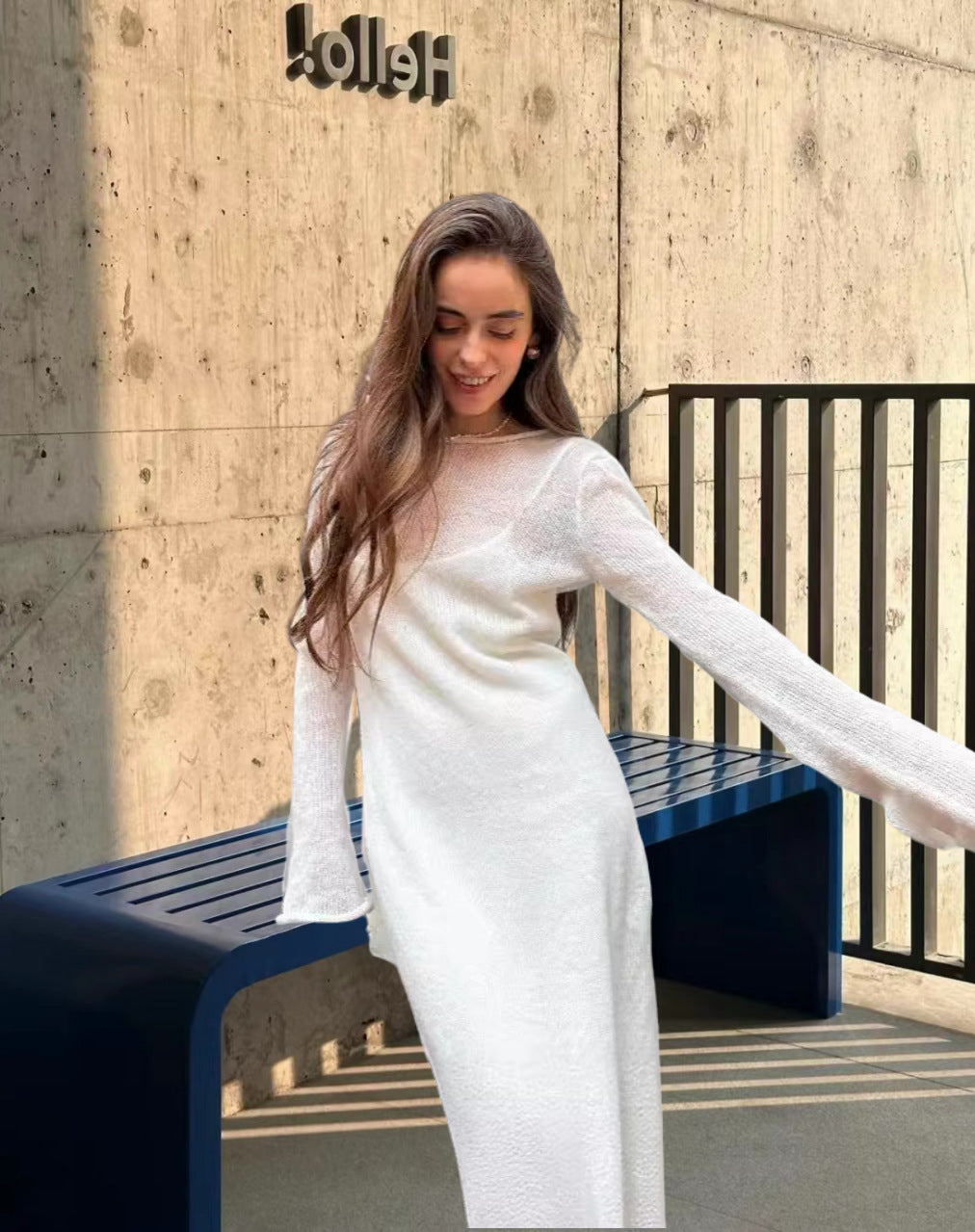 Damen Elegantes Strickkleid mit weitem Schnitt und langen Ärmeln Drune